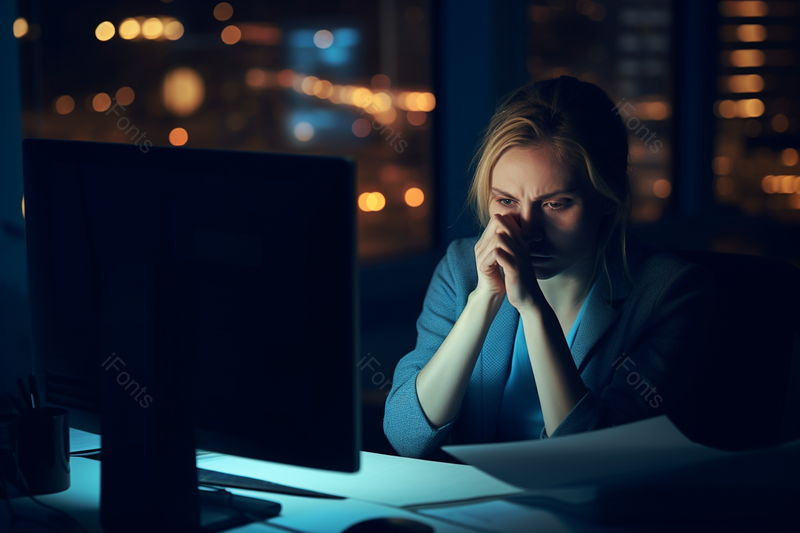 夜晚高楼上熬夜加班眼睛疲劳的白领女性特写摄影图,高清,摄影图,摄影图片,图片大全,摄影图免费下载